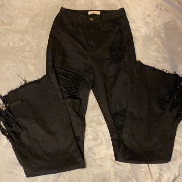 Fashion Nova- Let Your Flare Down Distressed Jeans - Picture 3 of 5